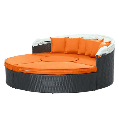 Quest Outdoor Patio Wicker Rattan Canopy Sectional Daybed - Espresso Orange