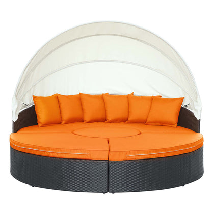 Quest Outdoor Patio Wicker Rattan Canopy Sectional Daybed - Espresso Orange