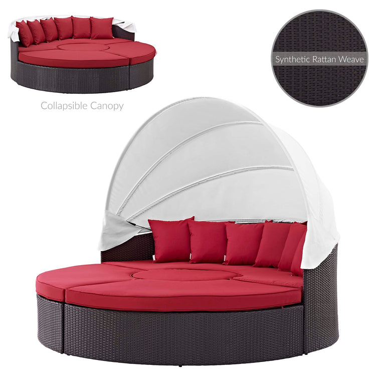 Quest Outdoor Patio Wicker Rattan Canopy Sectional Daybed - Espresso Red