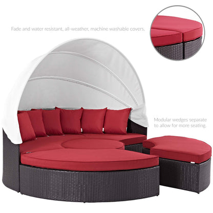 Quest Outdoor Patio Wicker Rattan Canopy Sectional Daybed - Espresso Red