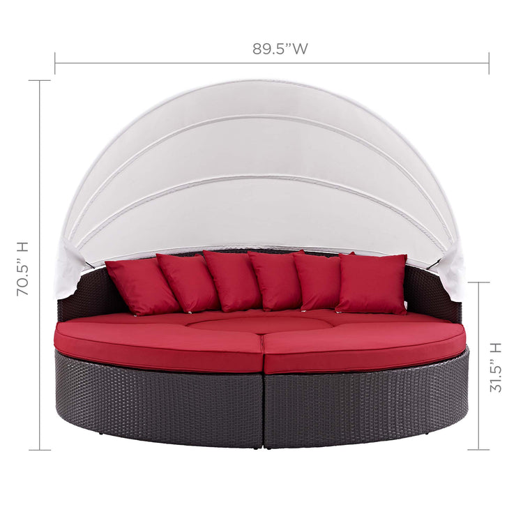 Quest Outdoor Patio Wicker Rattan Canopy Sectional Daybed - Espresso Red