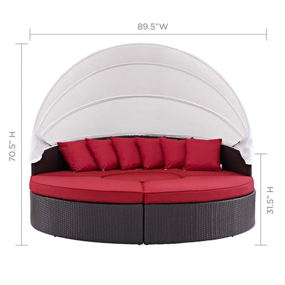 Quest Outdoor Patio Wicker Rattan Canopy Sectional Daybed - Espresso Red