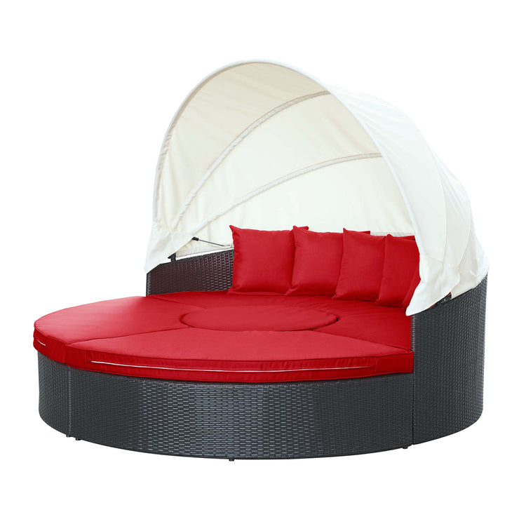 Quest Outdoor Patio Wicker Rattan Canopy Sectional Daybed - Espresso Red