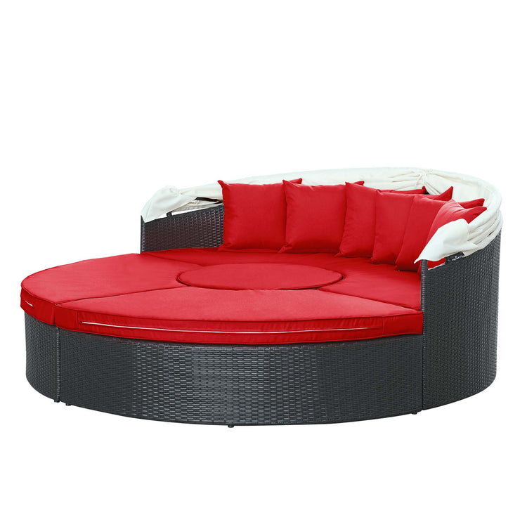 Quest Outdoor Patio Wicker Rattan Canopy Sectional Daybed - Espresso Red