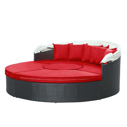 Quest Outdoor Patio Wicker Rattan Canopy Sectional Daybed - Espresso Red