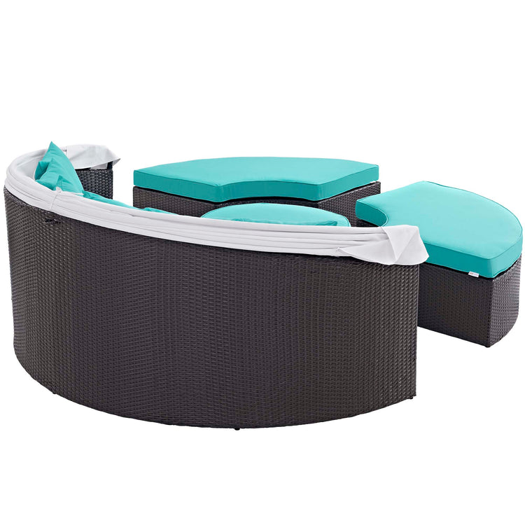 Quest Outdoor Patio Wicker Rattan Canopy Sectional Daybed - Espresso Turquoise