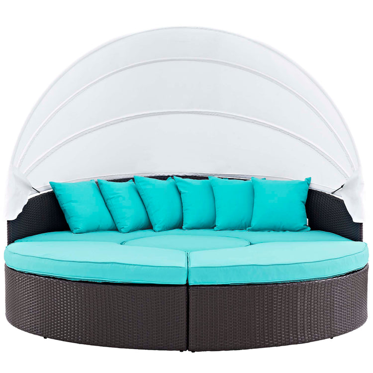 Quest Outdoor Patio Wicker Rattan Canopy Sectional Daybed - Espresso Turquoise
