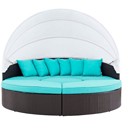Quest Outdoor Patio Wicker Rattan Canopy Sectional Daybed - Espresso Turquoise