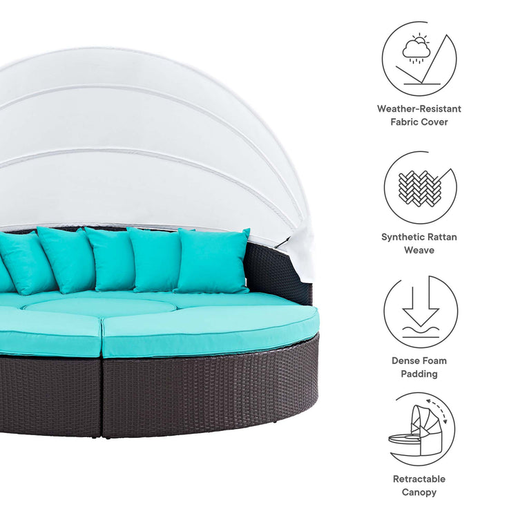 Quest Outdoor Patio Wicker Rattan Canopy Sectional Daybed - Espresso Turquoise