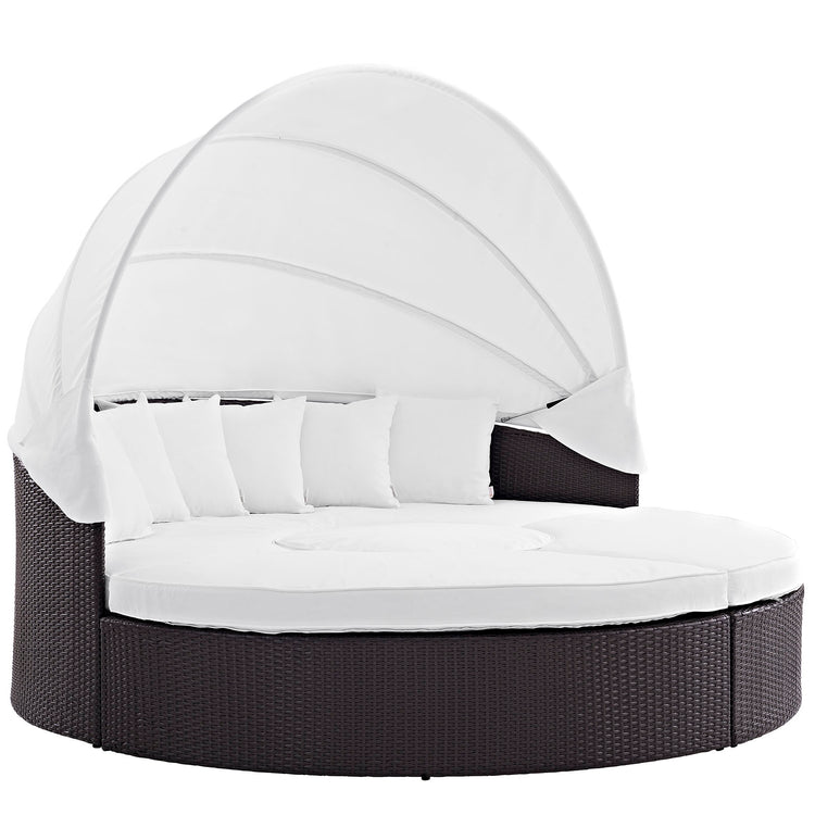 Quest Outdoor Patio Wicker Rattan Canopy Sectional Daybed - Espresso White