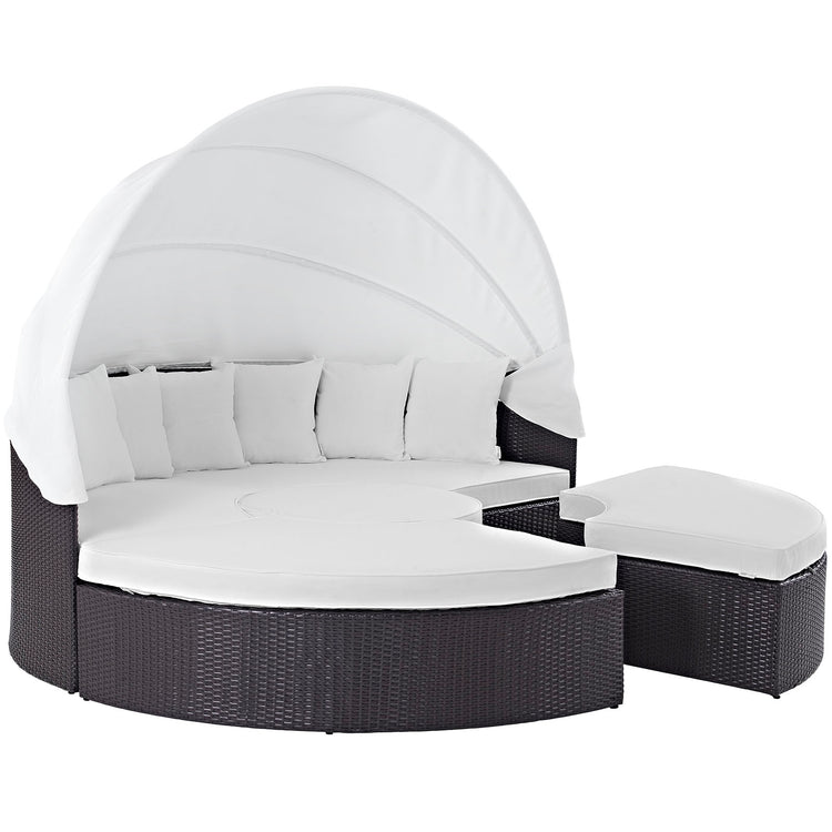 Quest Outdoor Patio Wicker Rattan Canopy Sectional Daybed - Espresso White
