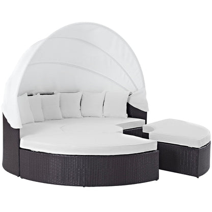 Quest Outdoor Patio Wicker Rattan Canopy Sectional Daybed - Espresso White