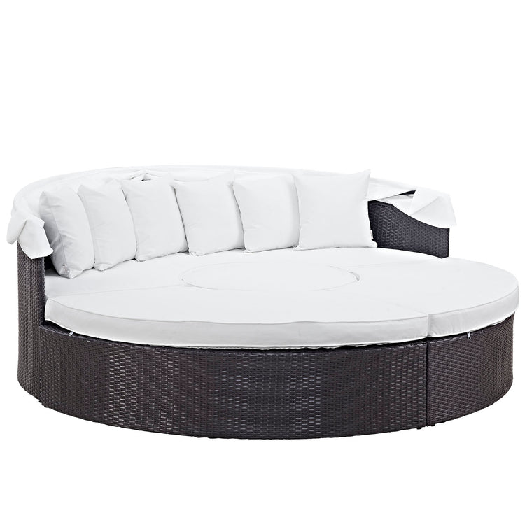 Quest Outdoor Patio Wicker Rattan Canopy Sectional Daybed - Espresso White