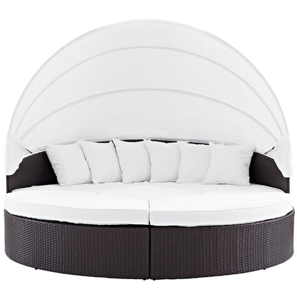 Quest Outdoor Patio Wicker Rattan Canopy Sectional Daybed - Espresso White