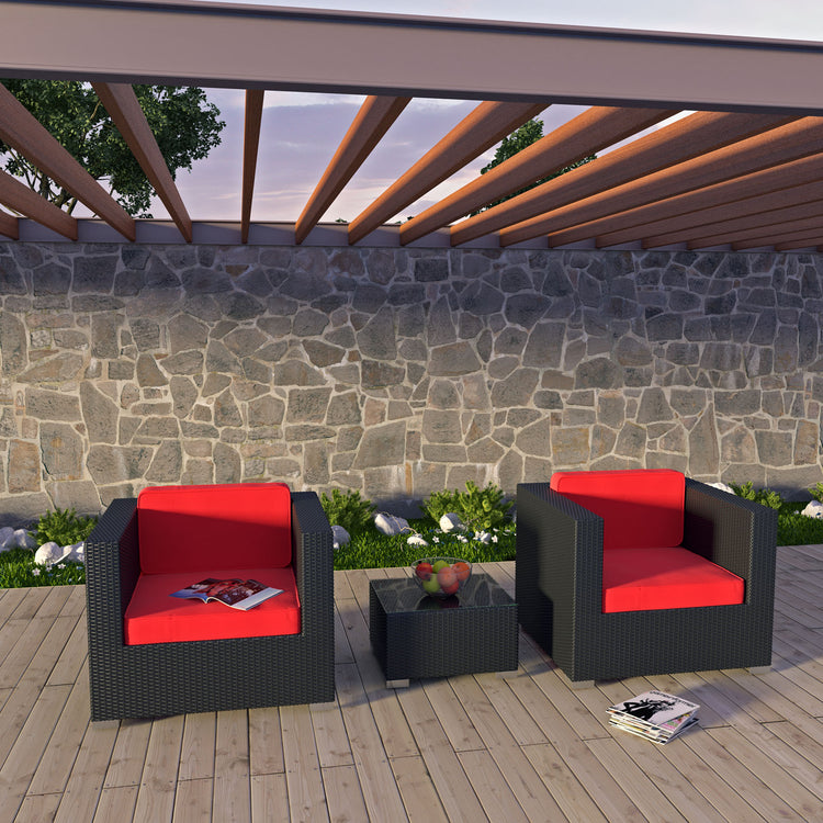 Burrow 3 Piece Outdoor Patio Sofa Set - Espresso Red