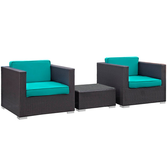 Burrow 3 Piece Outdoor Patio Sofa Set - Espresso Turquoise