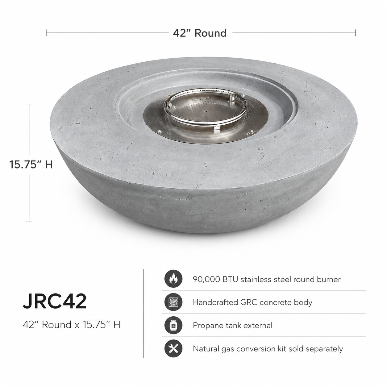 JRC42 Round Gray 90k BTU JRC Concrete Fire Pit | Jr's Patio San Diego