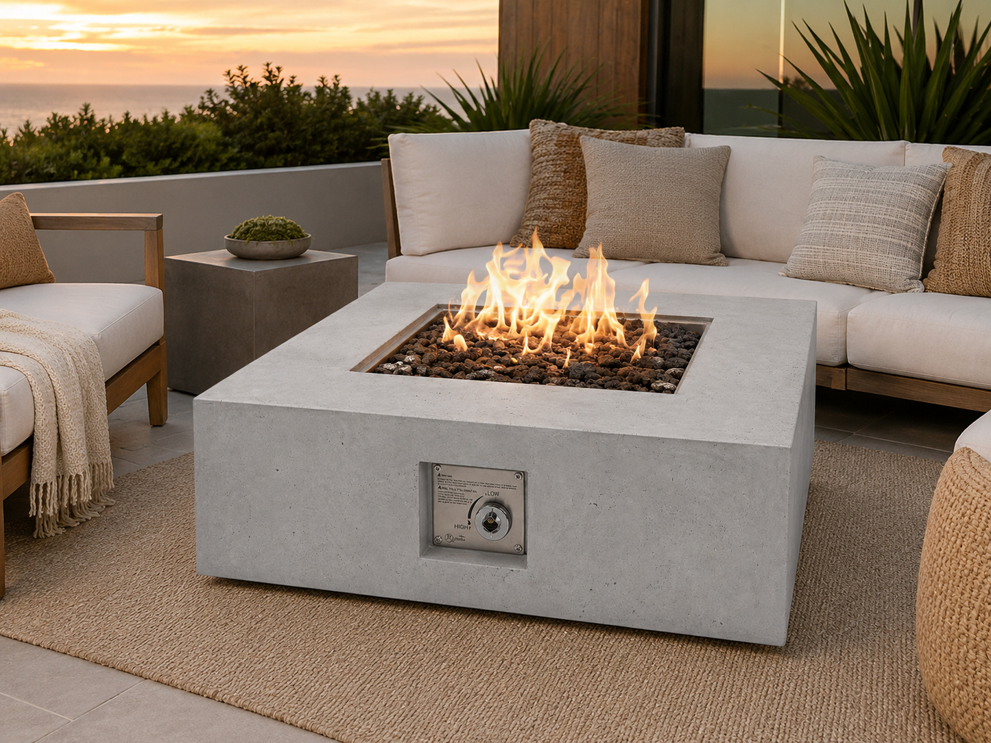 JRC42sq Square Gray JRC Concrete Fire Pit | Jr's Patio San Diego