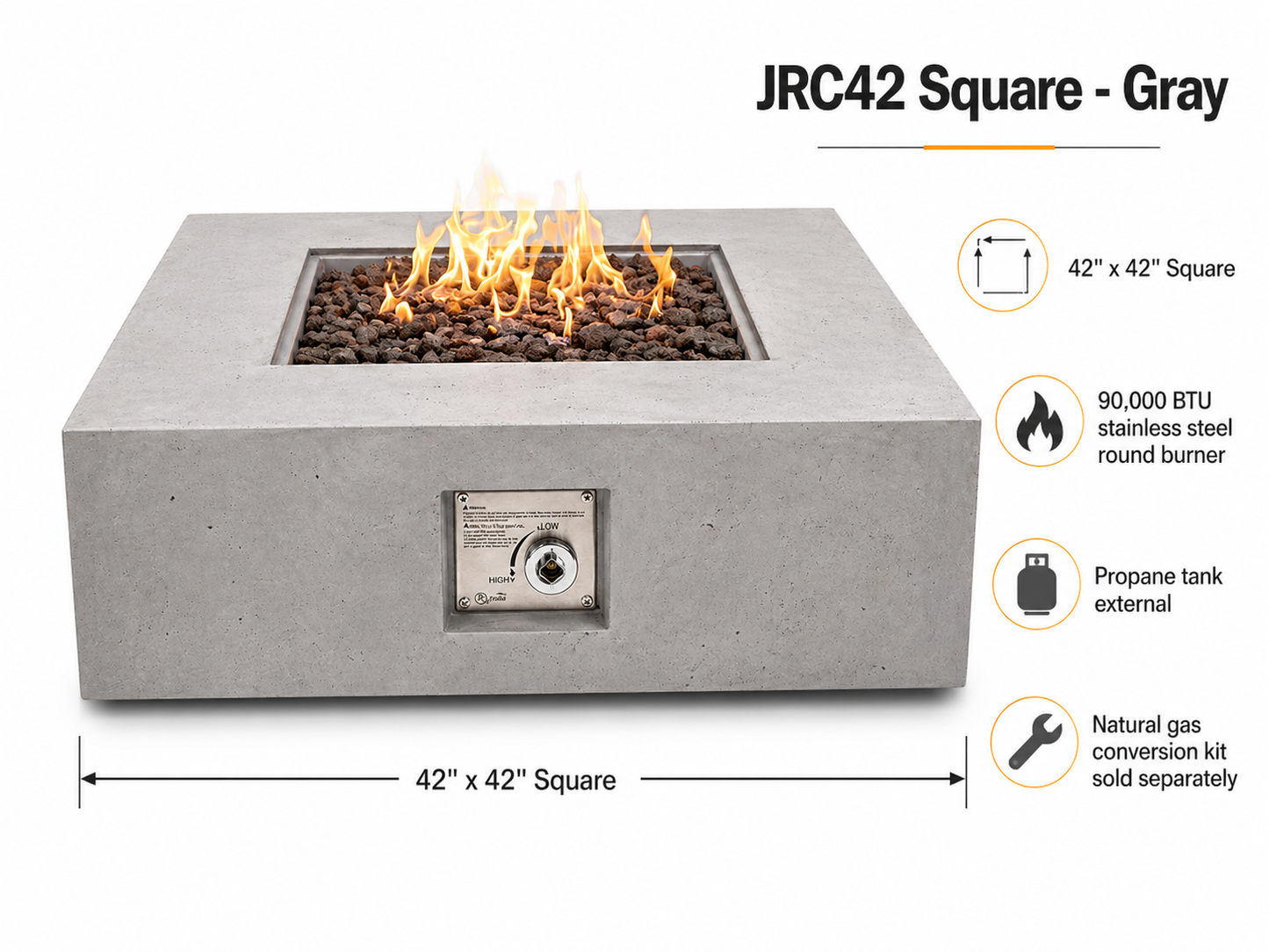 JRC42sq Square Gray JRC Concrete Fire Pit | Jr's Patio San Diego
