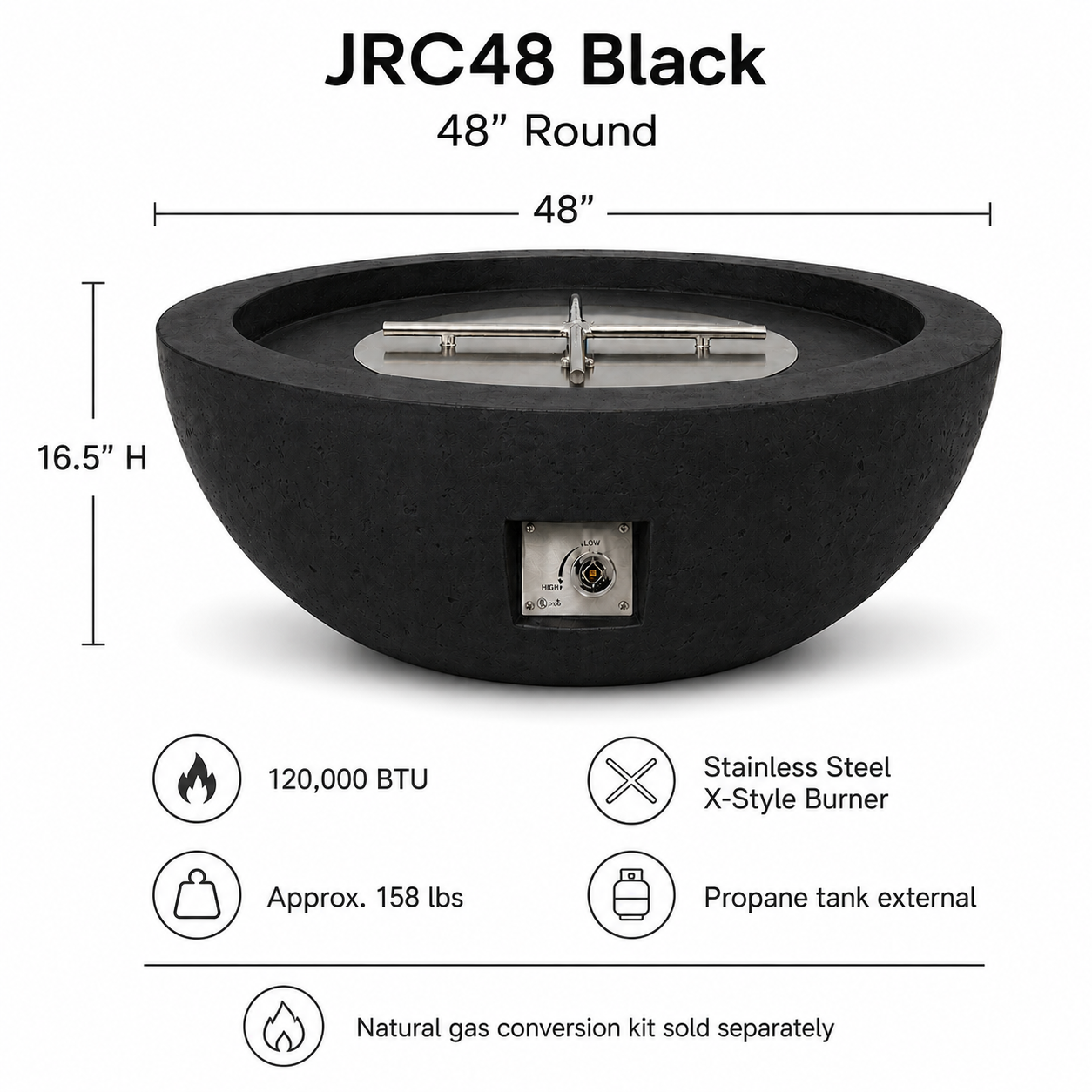 JRC48 Black JRC Concrete Fire Pit | Jr's Patio San Diego