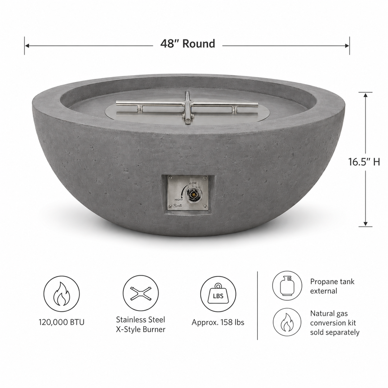 JRC48 Gray JRC Concrete Fire Pit | Jr's Patio San Diego