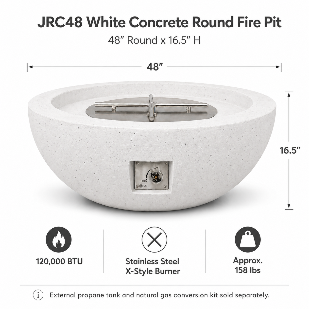 JRC48 White JRC Concrete Fire Pit | Jr's Patio San Diego
