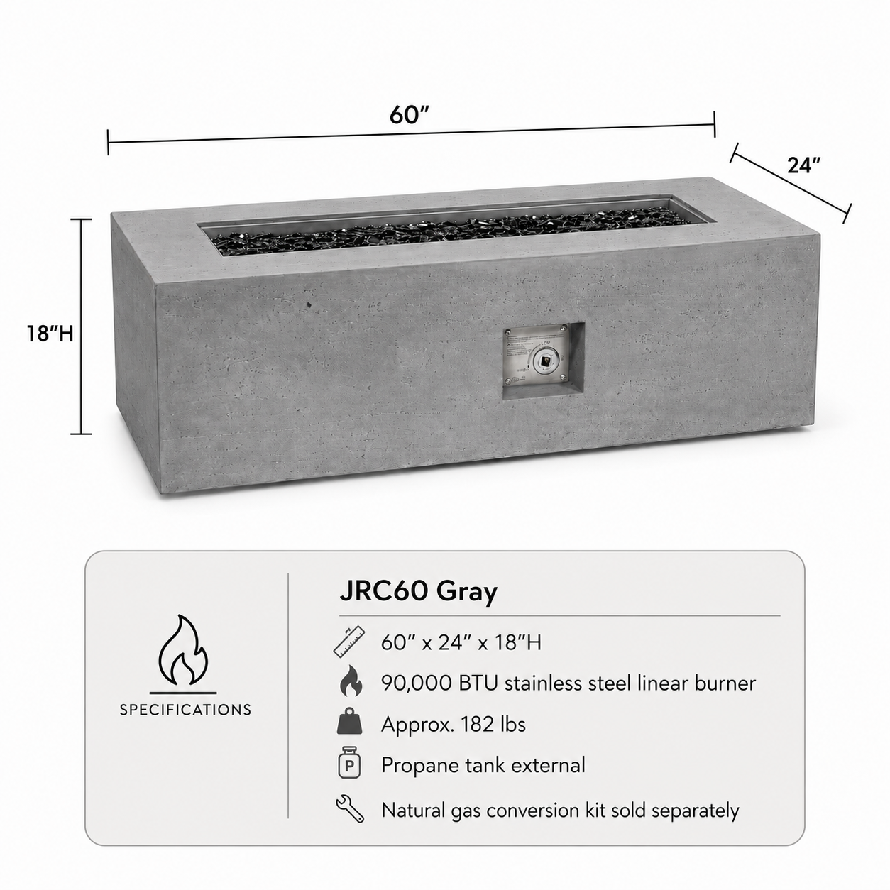 JRC60 Gray 90k BTU JRC Concrete Fire Pit | Jr's Patio San Diego