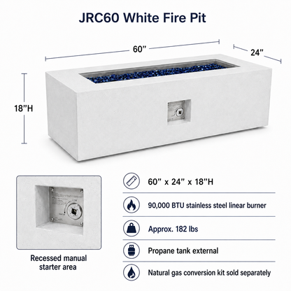 JRC60 White 90k BTU JRC Concrete Fire Pit | Jr's Patio San Diego