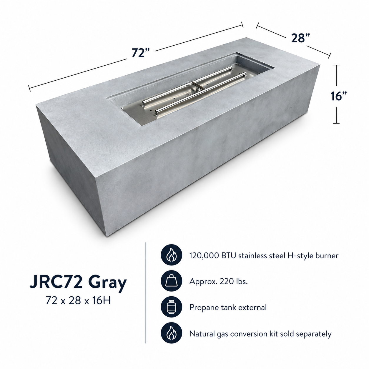 JRC72 Gray 120k BTU JRC Concrete Fire Pit | Jr's Patio San Diego