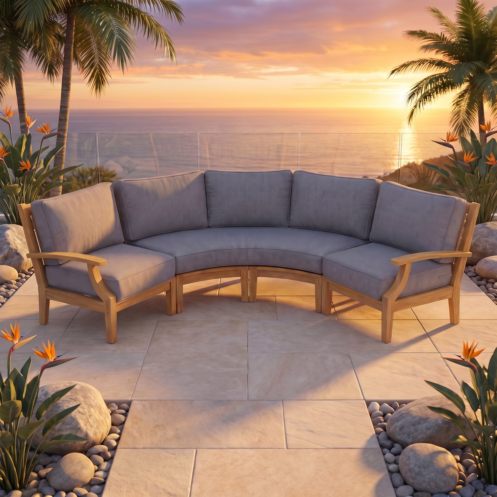 Mila Teak Curve U-Shape Sectional – 3 Piece lifestyle