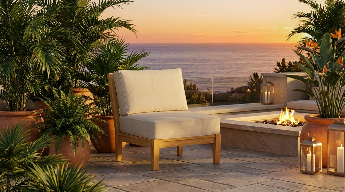 Mila Teak Armless Sectional Chair lifestyle