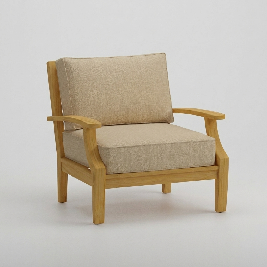 Mila Teak Club Chair Canvas Flax Sunbrella - Jrs Patio San Diego