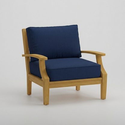 Mila Teak Club Chair Canvas Navy Sunbrella - Jrs Patio San Diego