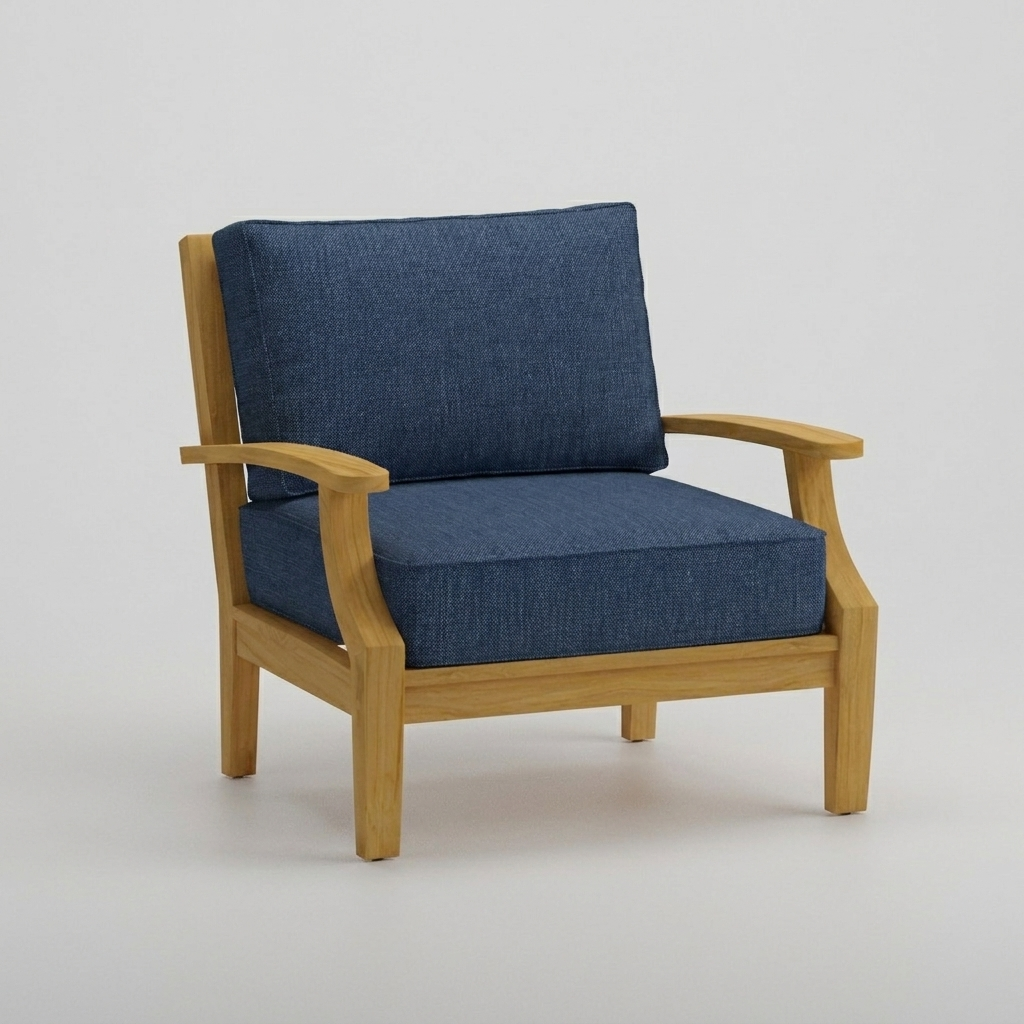 Mila Teak Club Chair Spectrum Indigo Sunbrella - Jrs Patio San Diego
