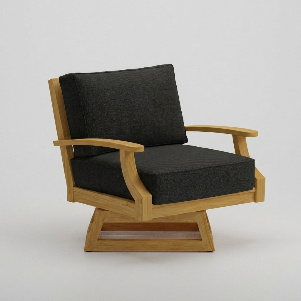Mila Teak Swivel Club Chair Canvas Black Sunbrella - Jrs Patio San Diego
