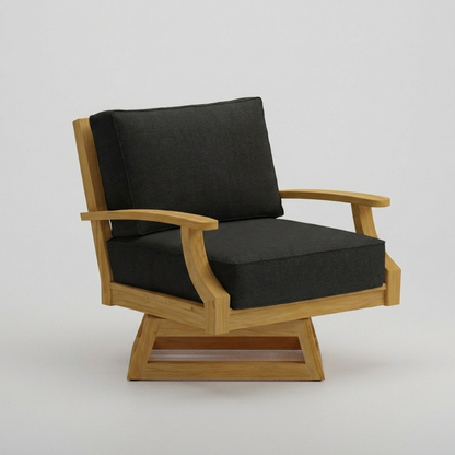 Mila Teak Swivel Club Chair Canvas Black Sunbrella - Jrs Patio San Diego