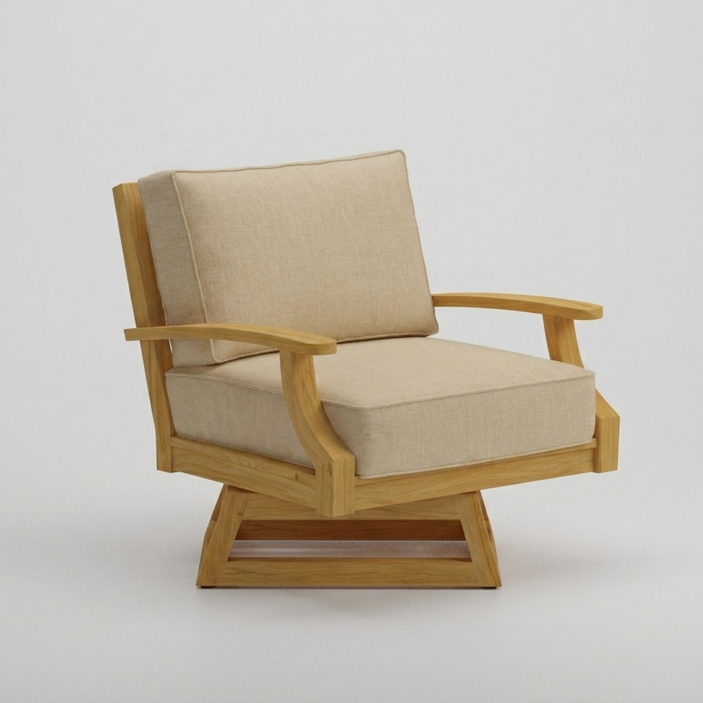 Mila Teak Swivel Club Chair Canvas Flax Sunbrella - Jrs Patio San Diego