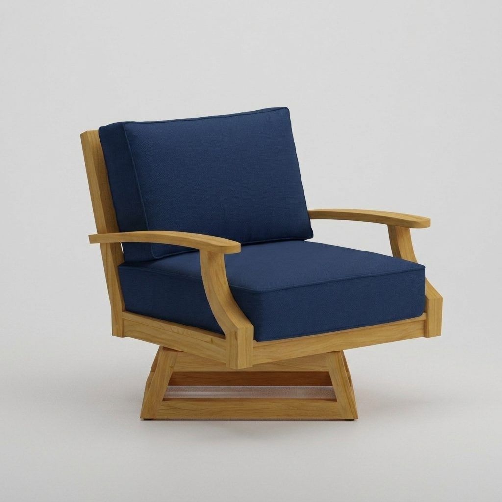 Mila Teak Swivel Club Chair Canvas Navy Sunbrella - Jrs Patio San Diego