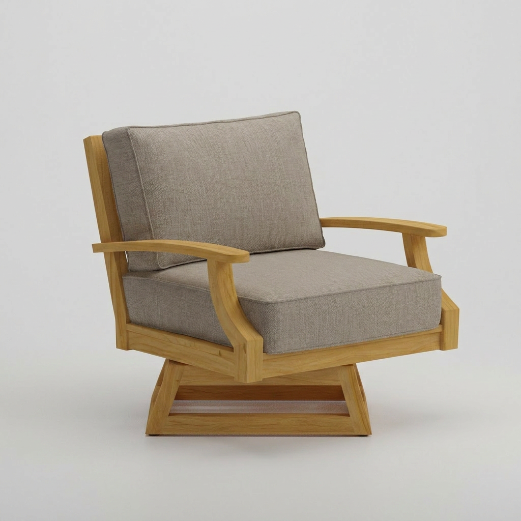 Mila Teak Swivel Club Chair Cast Shale Sunbrella - Jrs Patio San Diego