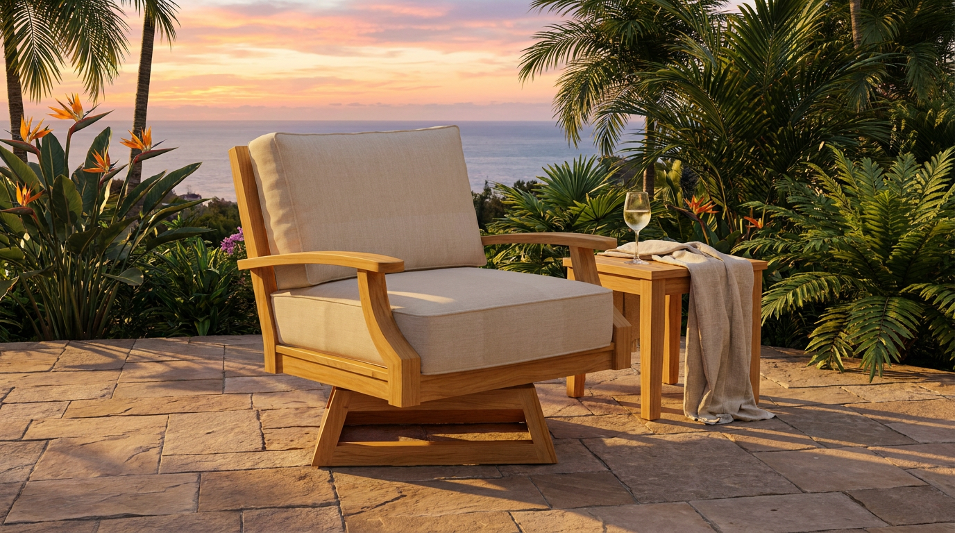 Mila Teak Swivel Club Chair lifestyle