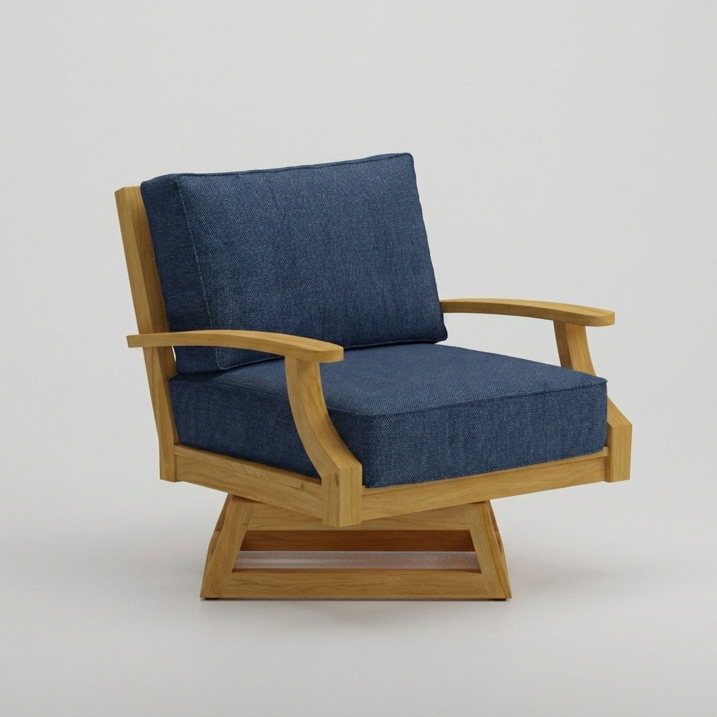 Mila Teak Swivel Club Chair Spectrum Indigo Sunbrella - Jrs Patio San Diego