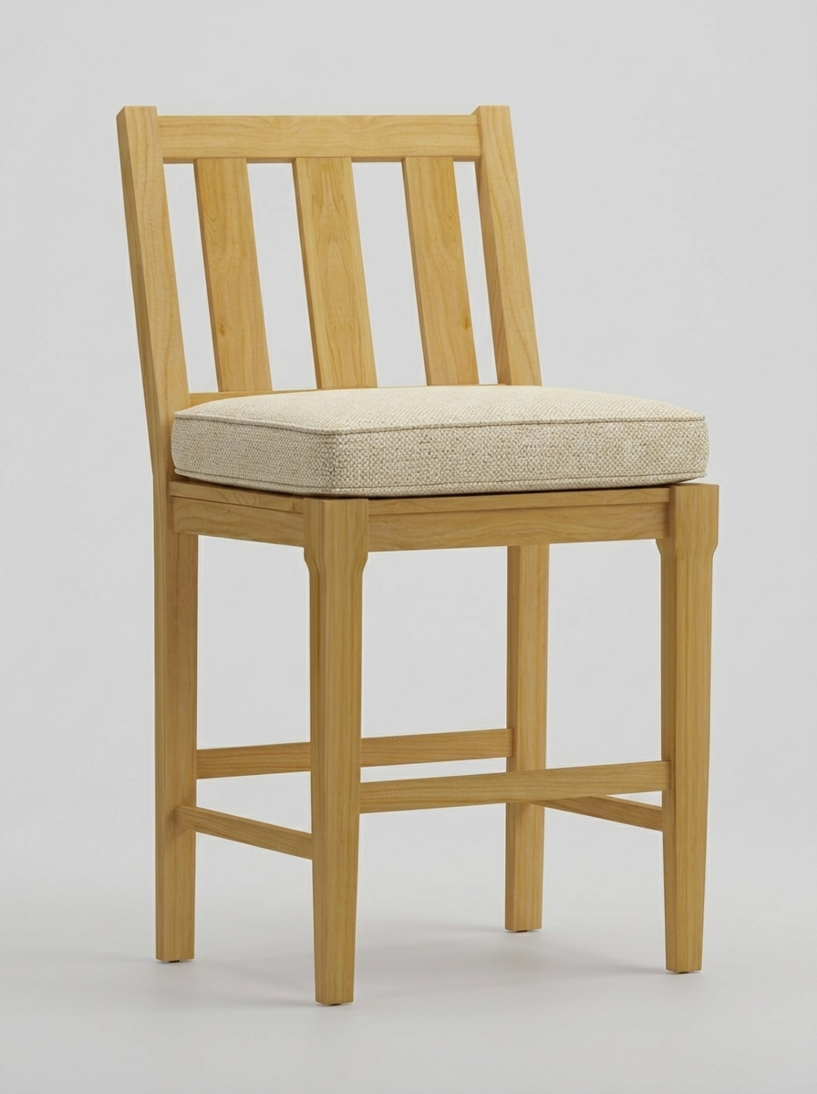 Mila Teak Bar Stool - Canvas Canvas - Jrs Patio San Diego