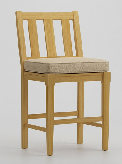 Mila Teak Bar Stool - Canvas Flax - Jrs Patio San Diego