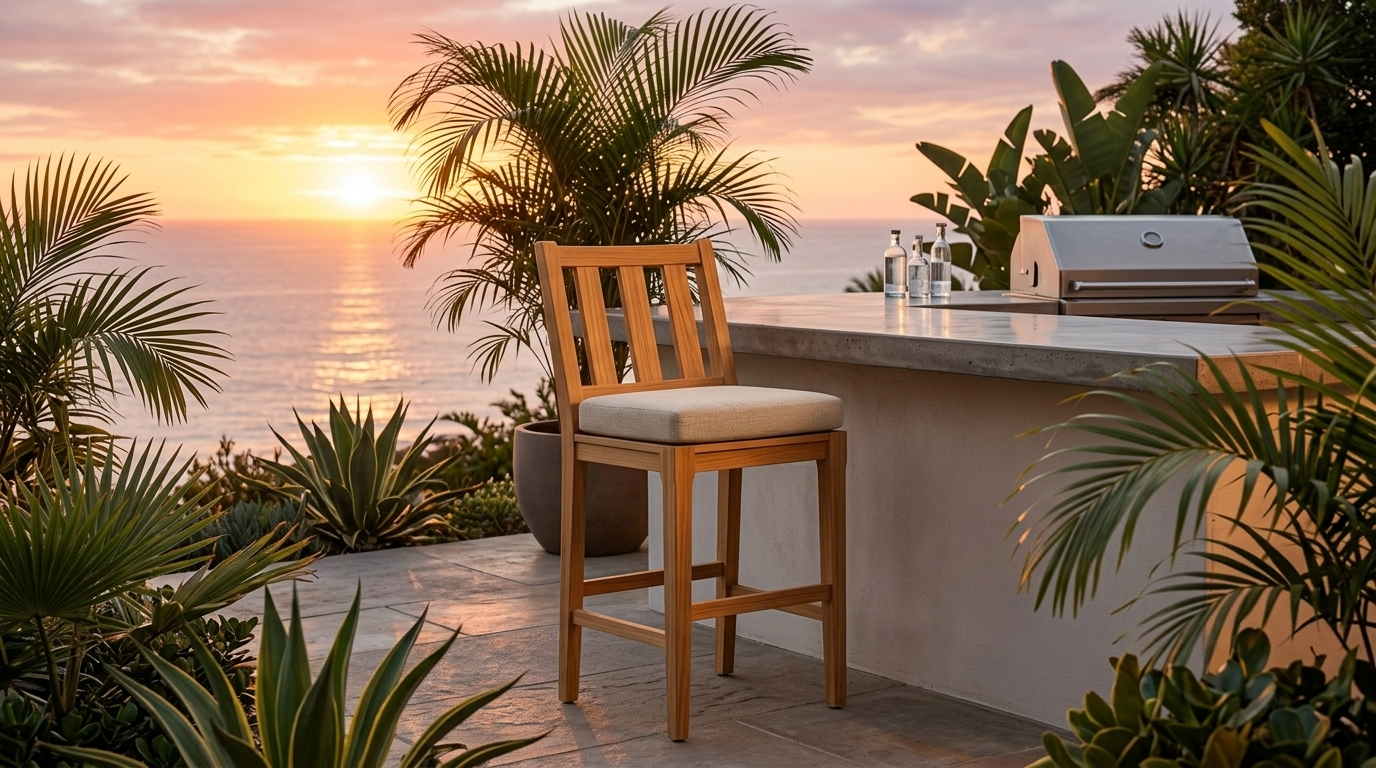 Mila Teak Bar Stool Lifestyle - Jrs Patio San Diego
