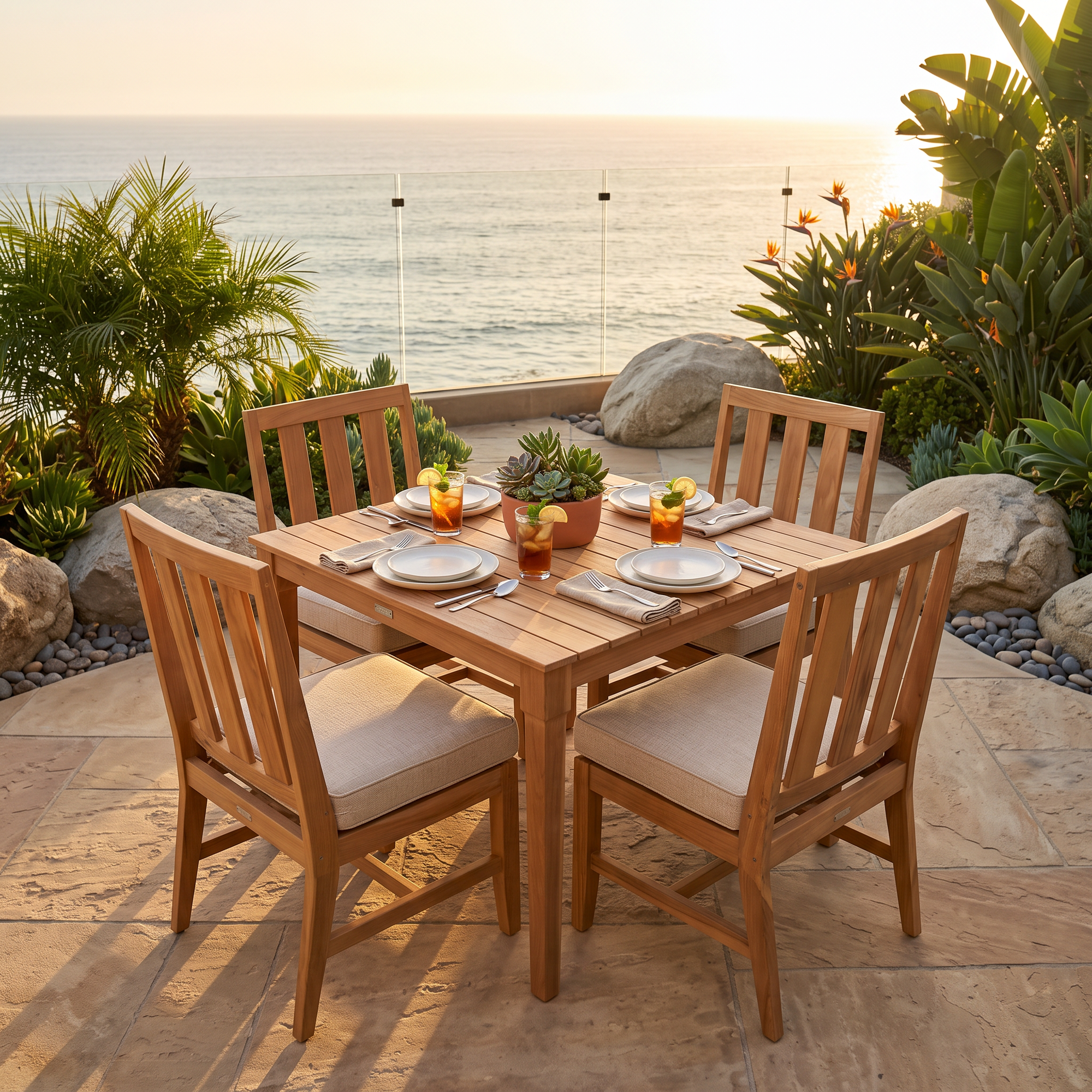 Mila Teak Dining Set – 5 Piece lifestyle