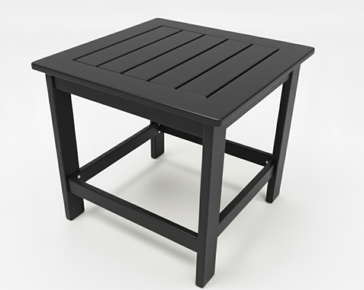 Square End Table with Grooves - White