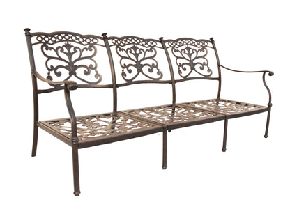 Cast aluminum outdoor sofa with gray olefin cushions — frame detail 5