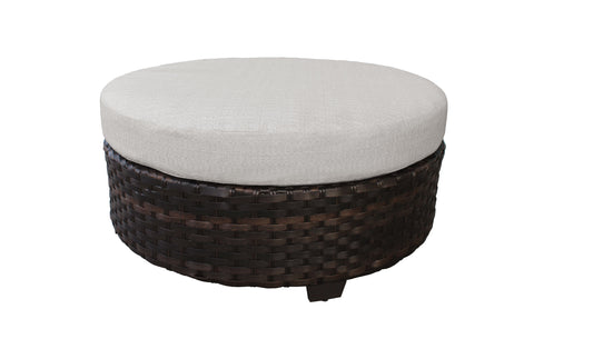 TK Classics Walnut Outdoor Wicker Round Ottoman