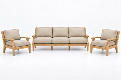 Mila Teak Outdoor Sofa Chat Set – 3 Piece in Olefin Beige | Jr's Patio San Diego