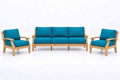 Mila Teak Outdoor Sofa Chat Set – 3 Piece in Olefin Blue & Green | Jr's Patio San Diego